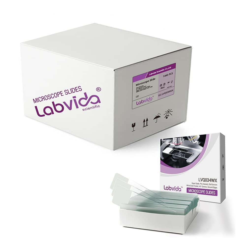 72pcs x 20 Boxes of Pre-Cleaned White Color Frosted Microscope Slide, Dim.75mmx25mm, Super Grade Glass, Ground Edges, 45° Safety Corners, LVQ034WX