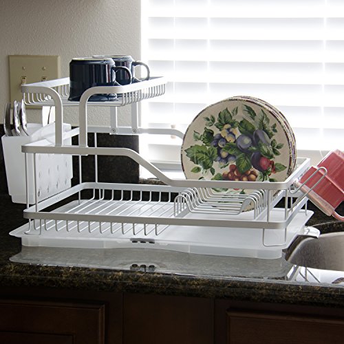 Evelyne GMT-10219 Kitchen Aluminum Frame Tier Dish Drying Counter Top Rack With Utensils Holder