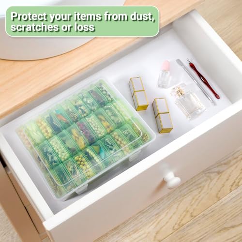 Image of Cosics Bead Storage Containers, Clear Plastic Bead Organizer Case with Hinged Lid and Labels, Mini Craft Storage Box for Small Projects, Jewelry Kit, DIY Craft Supply, Stickers, False Nails, Green