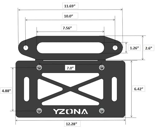 Yzona Universal Front License Plate Frame For 10" Hawse Fairlead Mount Compatible With Jeep Ford Dodge Chevrolet Chevy Gmc Nissan Toyota Ram Pickup Truck & Off-Road Car, Bumper Winch Bracket Holder #TOP2