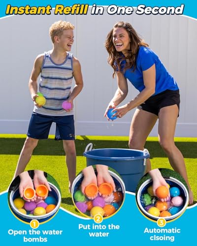 Image of Tlitlimom 15PCS Reusable Water Balloons Quick Fill for Kids, Refillable Magnetic Water Balloons for Pool & Beach, Water Ball Toys for Summer Outdoor Games, Outside Activities