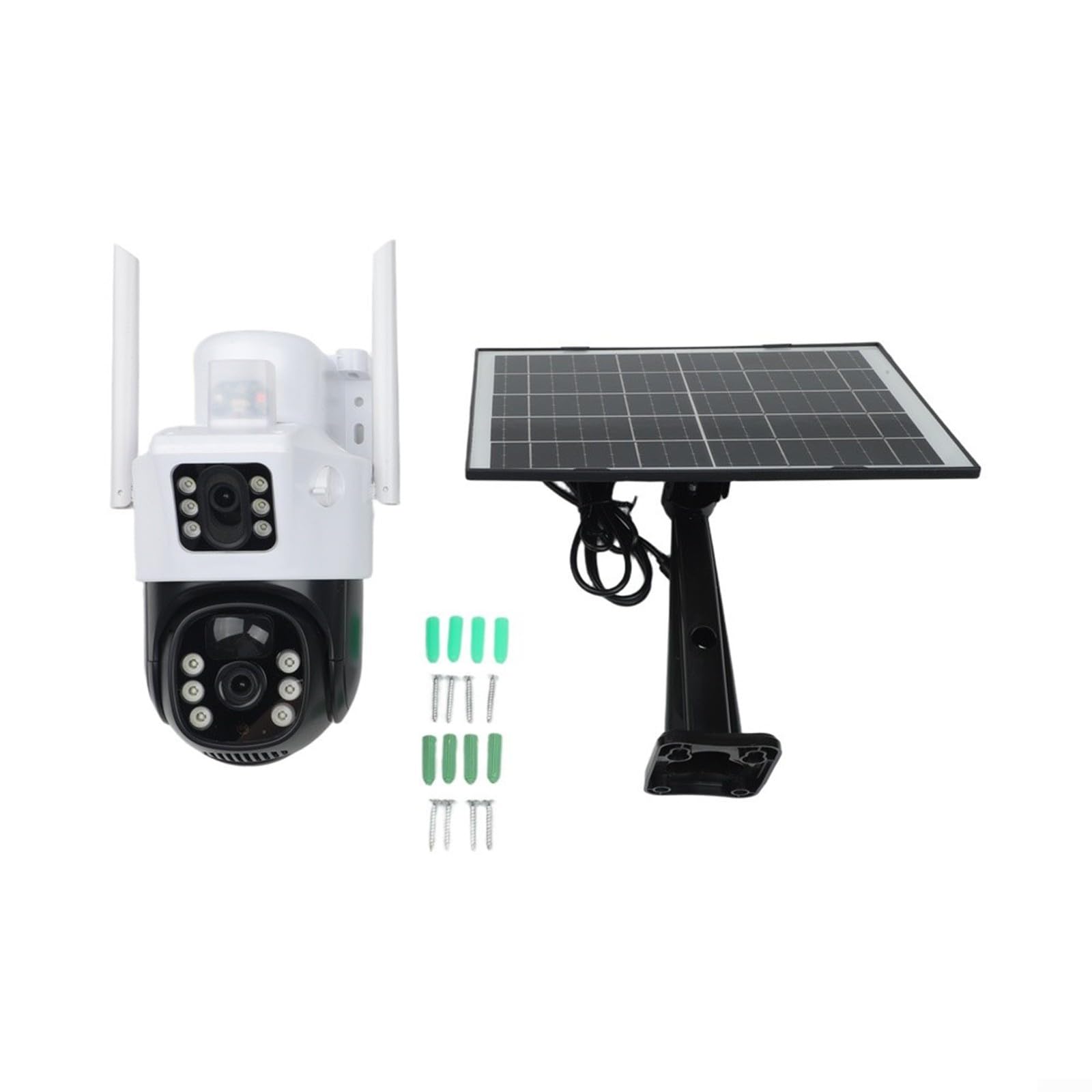 Cámara de seguridad solar de doble lente para exteriores, 4 MP, 4 G, PTZ, inalámbrica, CCTV con zoom panorámico y color para visión nocturna, detección de IA IP66 para prueba blanca (cámara