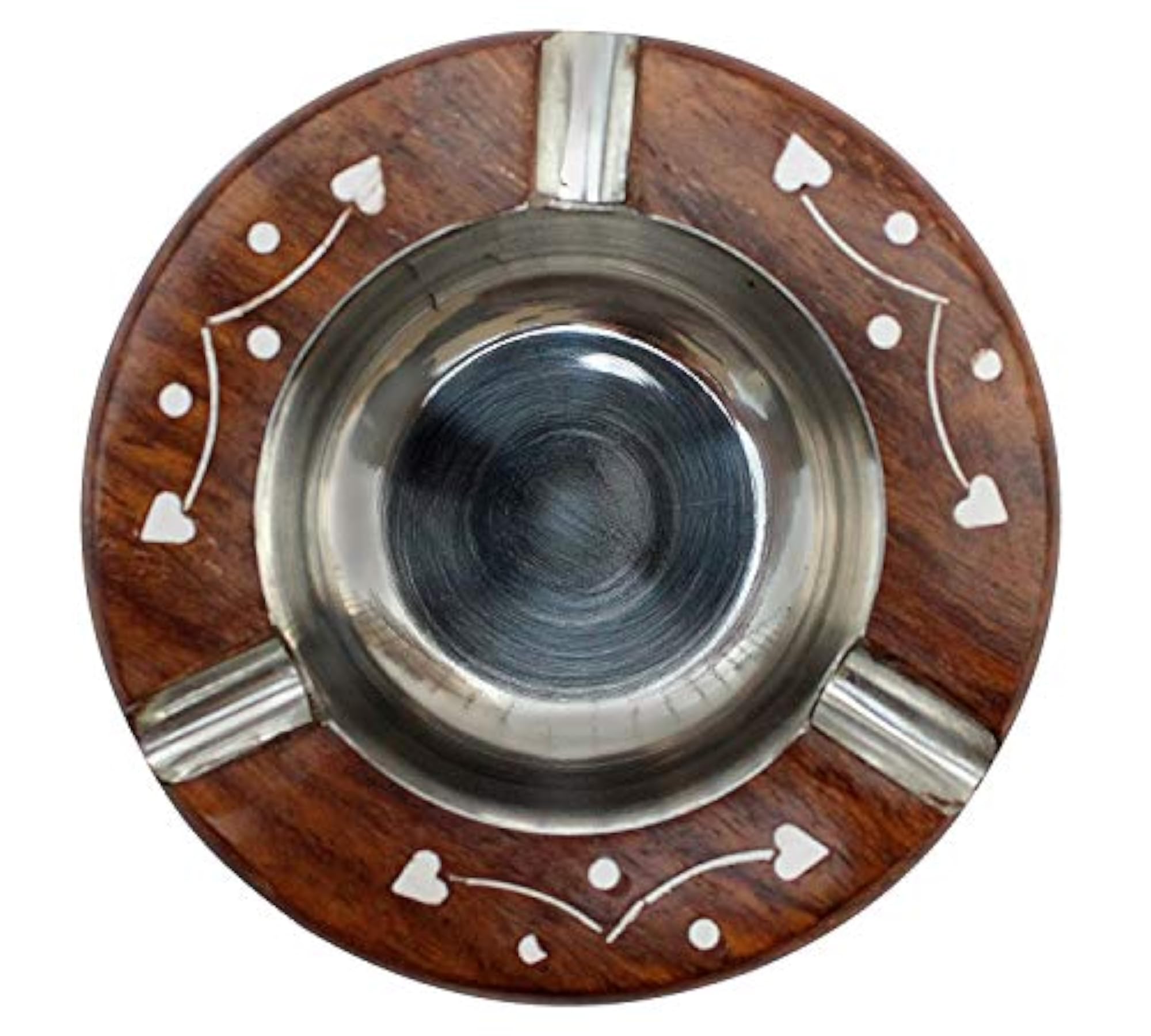 Wooden Ashtray with Stainless Steel Insert, Elegant Design