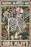 LINQWkk Metal Tin Sign Retro Wall Decor Skeleton Music Makes Me Feel Alive- Vintage Metal Tin Sign...