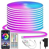 segrass Neon Led strip 15m Fernbedienung/APP Steuerung, IP65 wasserdichte flexible Neon LED Lichtband, 24V Rgb LED band Neon Lichterkette, anwendbar auf Schlafzimmer, Raum und Außendekoration
