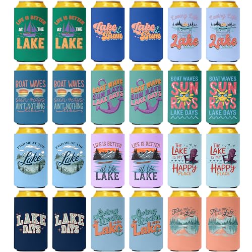 Pop Nordic Lake Can Cooler Sleeves, Lake Vacation Essentials 24 Pack Beer Cozy Bulk, Funny Boat Can Sleeves Gifts for Lake House Lover, Boat Lovers