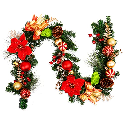 Christmas-Lighted-Garland-Red-and-Gold-Theme-6FT-20LED-Pre-Lit-Christmas-Garland-with-Ball-Ornaments-Flowers-Ribbons-Pine-Cones-and-Berries-for-Door-Stairs-Mantle-Christmas-Decoration