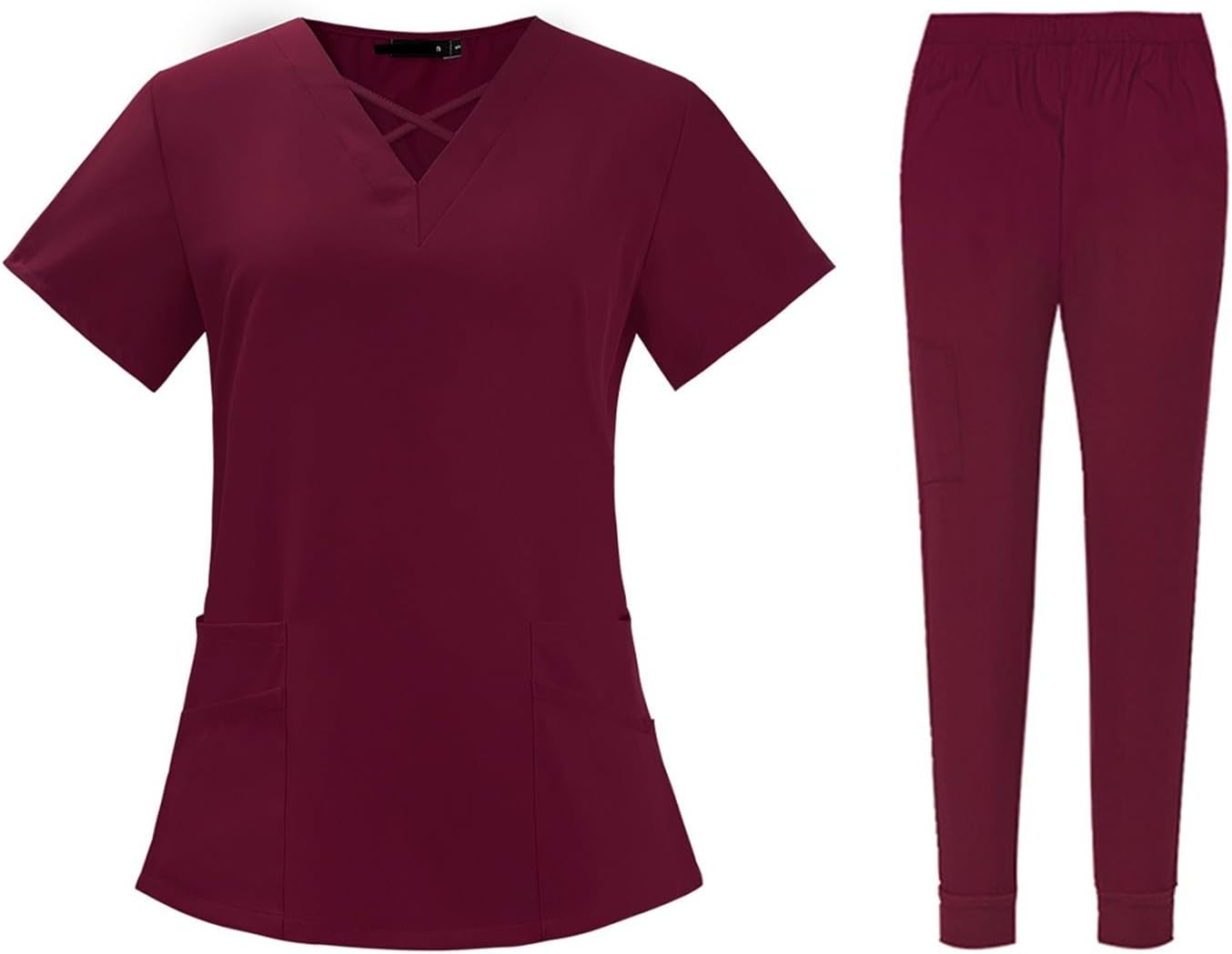BDNXTV Scrubs for Women Set Fall Medical Uniform Stretch V-Neck Scrub Top Jogger Pant with Pockets