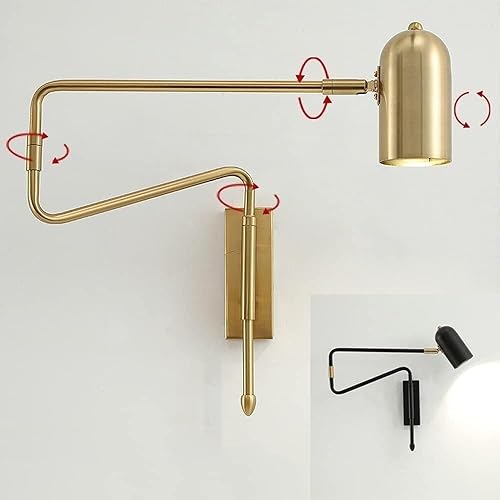 Miniatura 5 de Modern Industrial Swing Arm Wall Sconce Adjustable Vintage Iron Wall Light for Bedroom Bedside Farmhouse Living Room E26E27 Base(Gold)