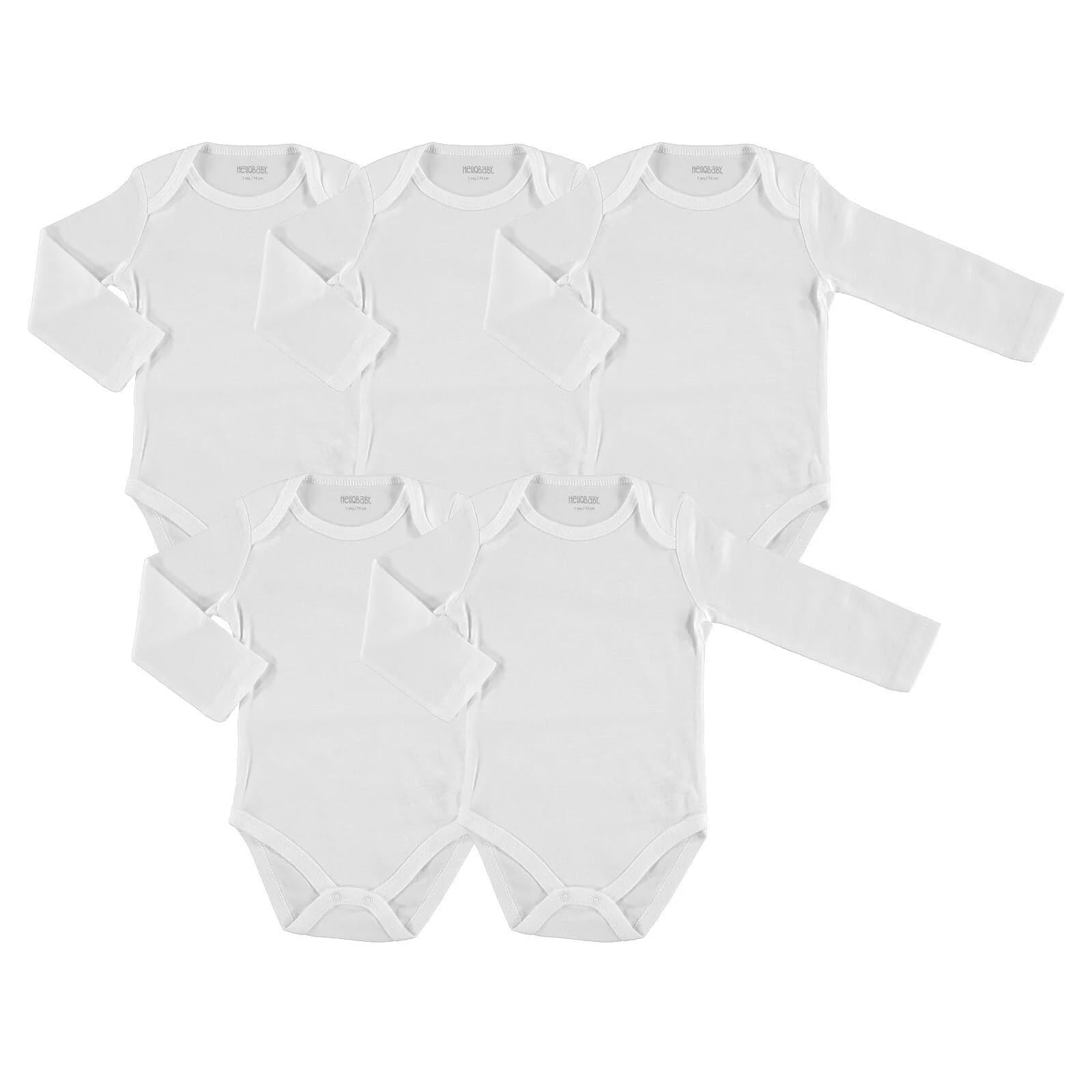 Ebebek Hellobaby Men's White - Long Sleeve Baby Bodysuits 5 Pcs - Bodysuit For Boys And Girls Newborn - Infant Toddlers Bodysuit Onesies - White Baby Bodysuits (, Newborn)
