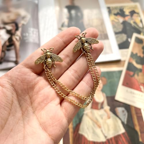 Image of Vintage Honey Bee Brooch for Women Men Cute Bee Lapel Pin with Hanging Chain Tassel Gold Animal Collar Chain Pin Elegant Dress Accessories for Jacket Hat Bag Suit Tie Holiday Party Jewelry