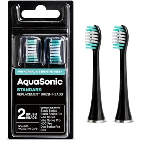 AquaSonic Standard Replacement Brush Heads | for Normal & Sensitive Teeth | Compatible with Many AquaSonic Toothbrush Handles (2 Pack Black) Cover