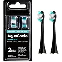 AquaSonic Genuine Standard Replacement Brush Heads | ADA Accepted | for Normal & Sensitive Teeth | Compatible with Many AquaSonic Toothbrush Handles 2 Pack Black