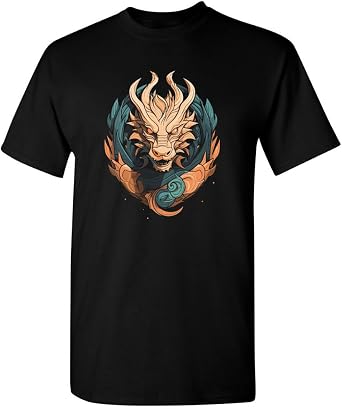 تي شيرت Dragon Face Graphic قطن 100% للرجال والنساء والأطفال، تي شيرت بأكمام قصيرة