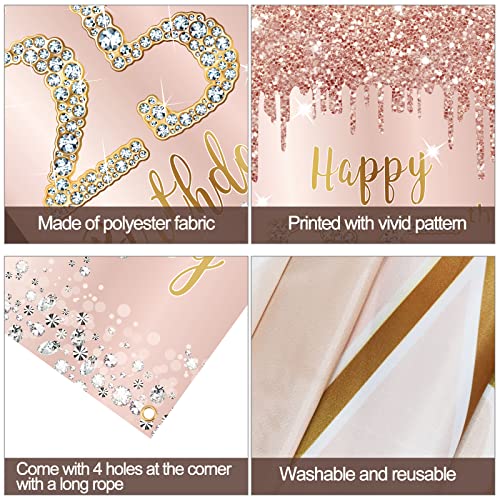 25th Birthday Door Banner Decorations for Women, Pink Rose Gold Happy 25 Birthday Backdrop Sign Party Supplies, Large 25 Year Old Birthday Poster Door Cover Decor by Excelloon - Image 3