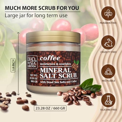 Dead Sea Collection Coffee Scented Salt Body Scrub - Large 660 gr - with Pure Oils and Dead Sea Minerals