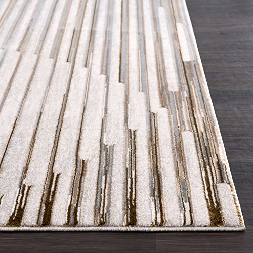 Abani Striped Beige & Ivory Contemporary 2’ X 3’ Area Rug - Modern Mid-Century Print Non-Shed Living Room Rug Rugs #TOP2