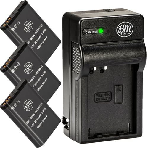 BM Premium Pack of 3 EN-EL23 Batteries and Battery Charger for Nikon Coolpix B700, P900, P600, P610, S810c Digital Camera