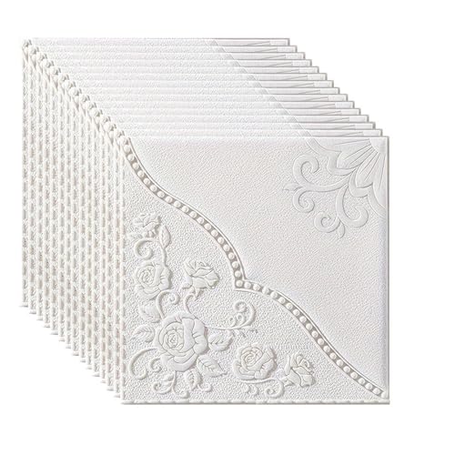 Papel De Parede 12 piezas de pegatinas de pared con estampado de flores en relieve, papel tapiz autoadhesivo creativo 3D, papel tapiz resistente al calor y al agua(White)