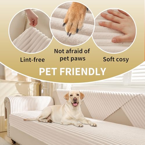 HAOMAIJIA Waterproof Couch Cover for Dogs Washable,Fuzzy Pet Couch Covers for Sofa,Thick Soft Dog Bed Cover Non-Slip Couch Covers for 3 Cushion Couch Sofa Pet Friendly (Off White, 35\" x 74\")