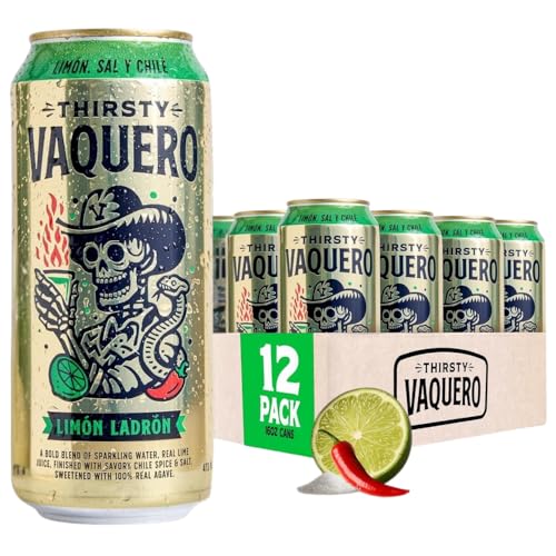 Image of Thirsty Vaquero, Lime, Salt & Chile Flavored soda (Limon Ladron), Mexican-inspired soda, Real Fruit Juice & Savory Spices, Made with Organic Agave, Low Calorie, Natural Juice, 16 oz Cans, 12-Pack