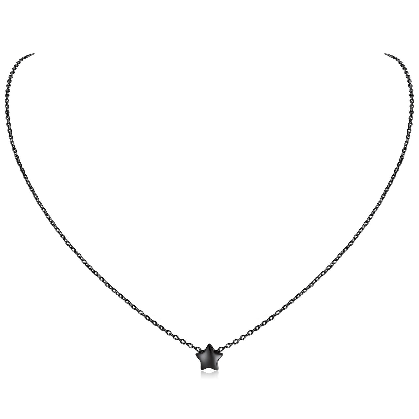 ChicSilver Personalized 925 Sterling Silver Dainty Small Heart/Star/Moon/Dot/Triangle Pendant Necklace for Women, Silver/Gold/Rose Gold/Black (with