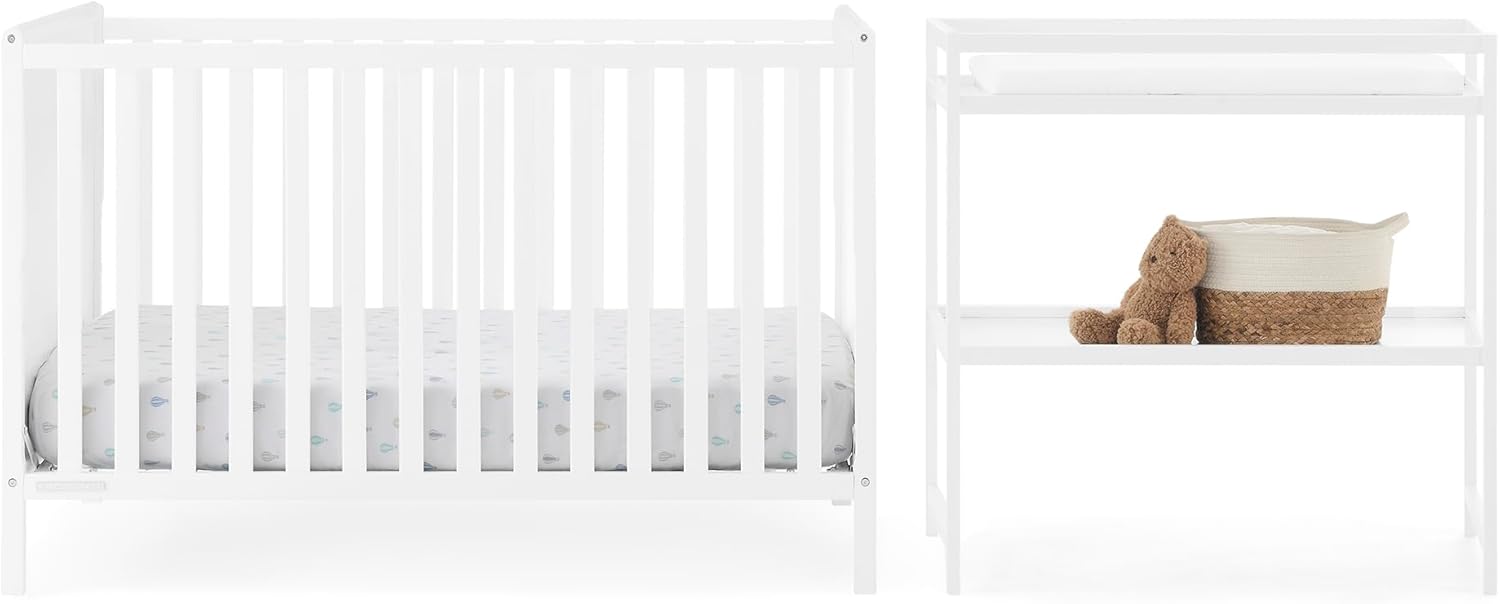 Delta Children Ruby 6-in-1 Convertible Crib & Changing Table 2-Piece Set - Greenguard Gold Certified, Bianca White
