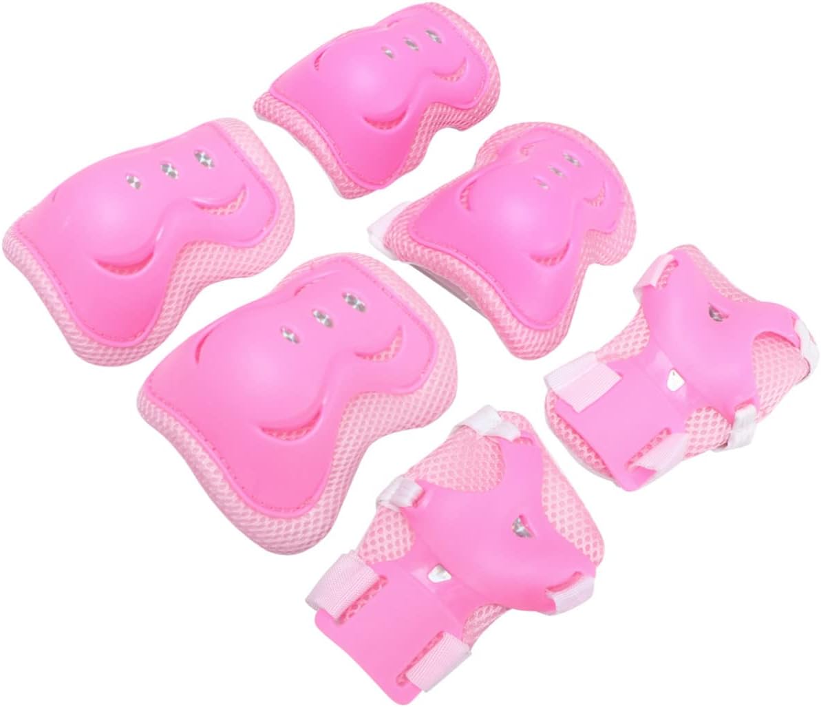 6-Piece Boys and Girls Protective Gear Set Adjustable Knee Pads Elbow Pads and Wrist Guards for Cycling and Skateboarding Lightweight Sturdy Pink