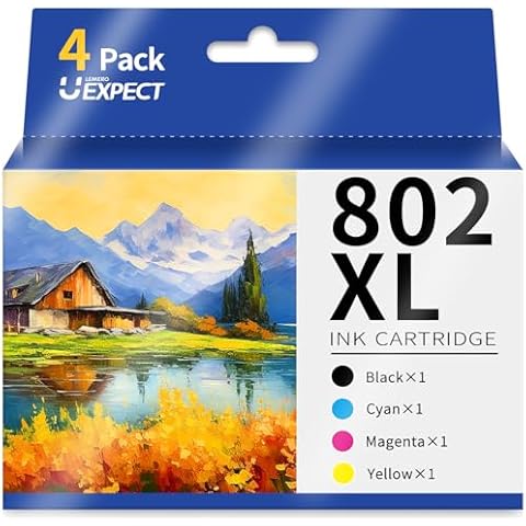 802XL Ink Cartridges Remanufactured 802XL Ink Cartridge Combo Pack Replacement for Epson 802 Ink Cartridges for WF-4720 WF-4730 WF-4734 WF-4740 EC-4040 EC-4030 EC-4020 (Black,Cyan,Magenta,Yellow) 4P Cover