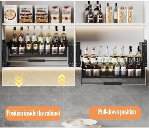 Double-Layer Pull-Out Shelving Unit, Kitchen Storage Solution with Lift-Up Basket, 25.98in Spice Rack Organizer for Home Cabinet and Bar, Space-Saving Design