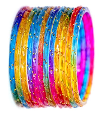 JD'Z COLLECTION Glass Bangles for Women, Traditional Style, Set of 12, Indian Handmade Bracelets2