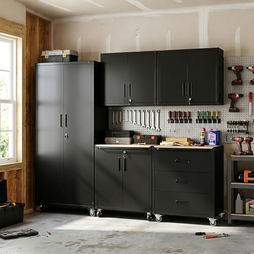 Image of Garage Cabinet System | Heavy Duty Steel All-in-One Modular Garage Cabinet Set for Ultimate Workshop Organization | Easy Assembly Garage Storage Cabinets & Tool Bench