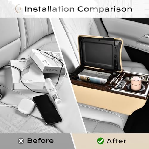 Image of Coverado Center Console, Universal Bench Seat Center Console with Wireless Charging & Cup Holder & 7 Light Modes, Truck Back Seat Car Organizer, Rear Central Car Armrest Box with Storage, Beige
