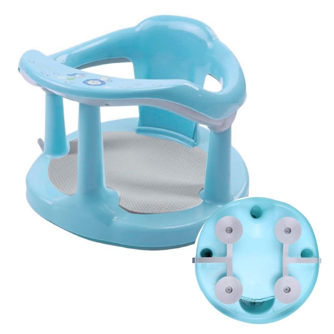 Asiento de Baño para Bebé | Sujeción con Ventosas Antideslizantes | Silla de Baño Ergonómica y Segura para Bebés | Ideal para Bebés Mayores de 6 Meses, (Azul)