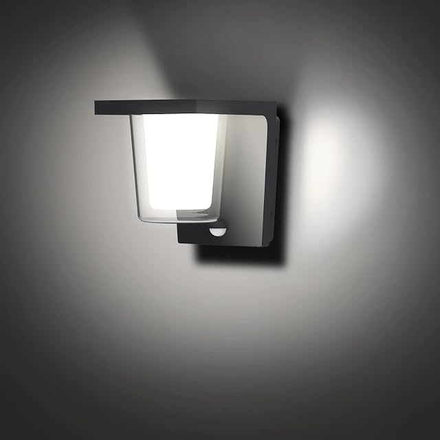 FLORNIA Outdoor Light Outside LED Wall Light with Motion Sensor Outdoor Wall Lighting Mains Powered PIR External Garden Weatherproof Aluminium Lamp (900LM 13.5W 4000K IP44)