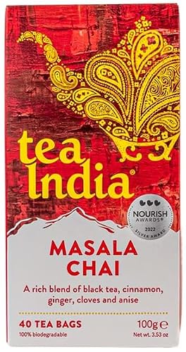 Image of Tea India Masala Chai Tea Bags, Authentic Indian Spiced Tea, 40 Tea Bags (100g), Rich & Aromatic Masala Chai