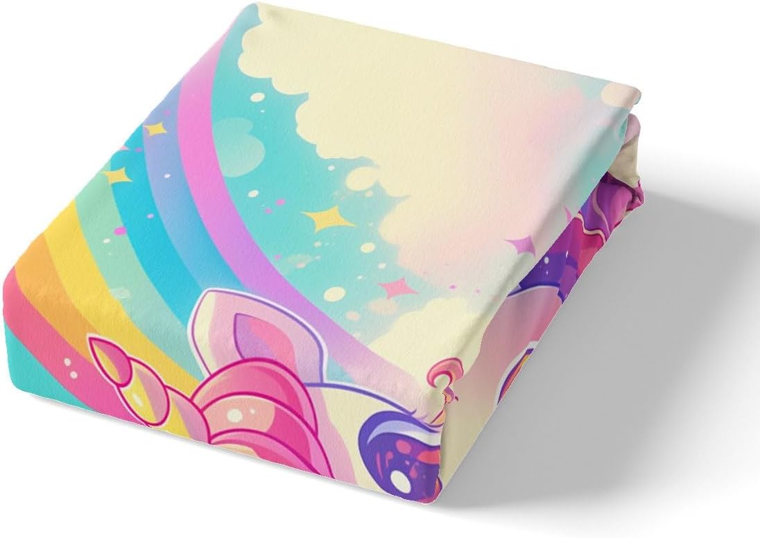 Cute Unicorn Duvet Cover Set Toddler Size,Cartoon Animals Bedding Set,Rainbow Cloud Magical Horse Quilt Cover for Kids,Comforter Cover(No Filler),2 Pcs