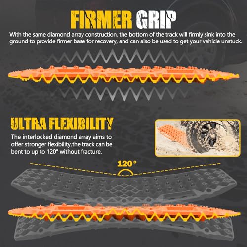 BUNKER INDUST Off-Road Traction Boards with Jack Base,Pair Recovery Track 4X4 Jeep Truck Emergency Tire Traction Mat with Bag -Sand, Mud, Snow Tracks Orange Traction Pad (Gen 7th) by BUNKER INDUST - Image 3
