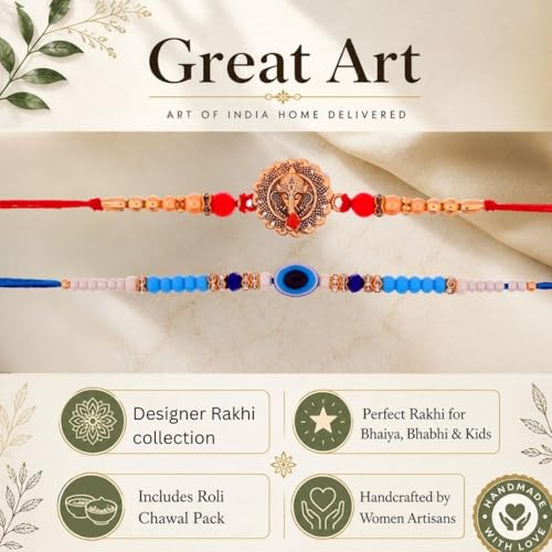 Image of Great Art Rakhi Set with Roli Chawal & Fridge Magnet | Traditional Raksha Bandhan Combo-FM127