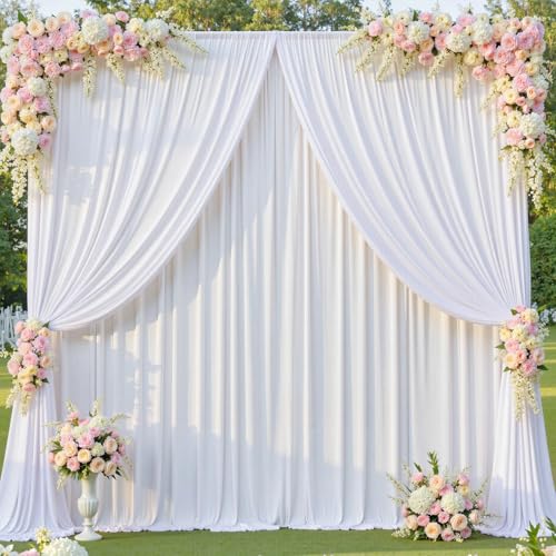 Image of 10 Panels 5x14ft White Backdrop Curtains for Parties, Wrinkle Free Polyester White Photo Backdrop Drapes 14 ft Long Back Drop Cloth for Wedding Birthday Photography Background Party
