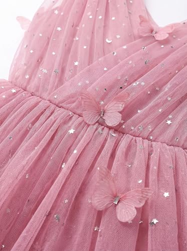 Image of IMEKIS Toddler Kids Girls Butterfly Dress Sparkle Sequins Tulle Wedding Formal Birthday Dresses 2-10T