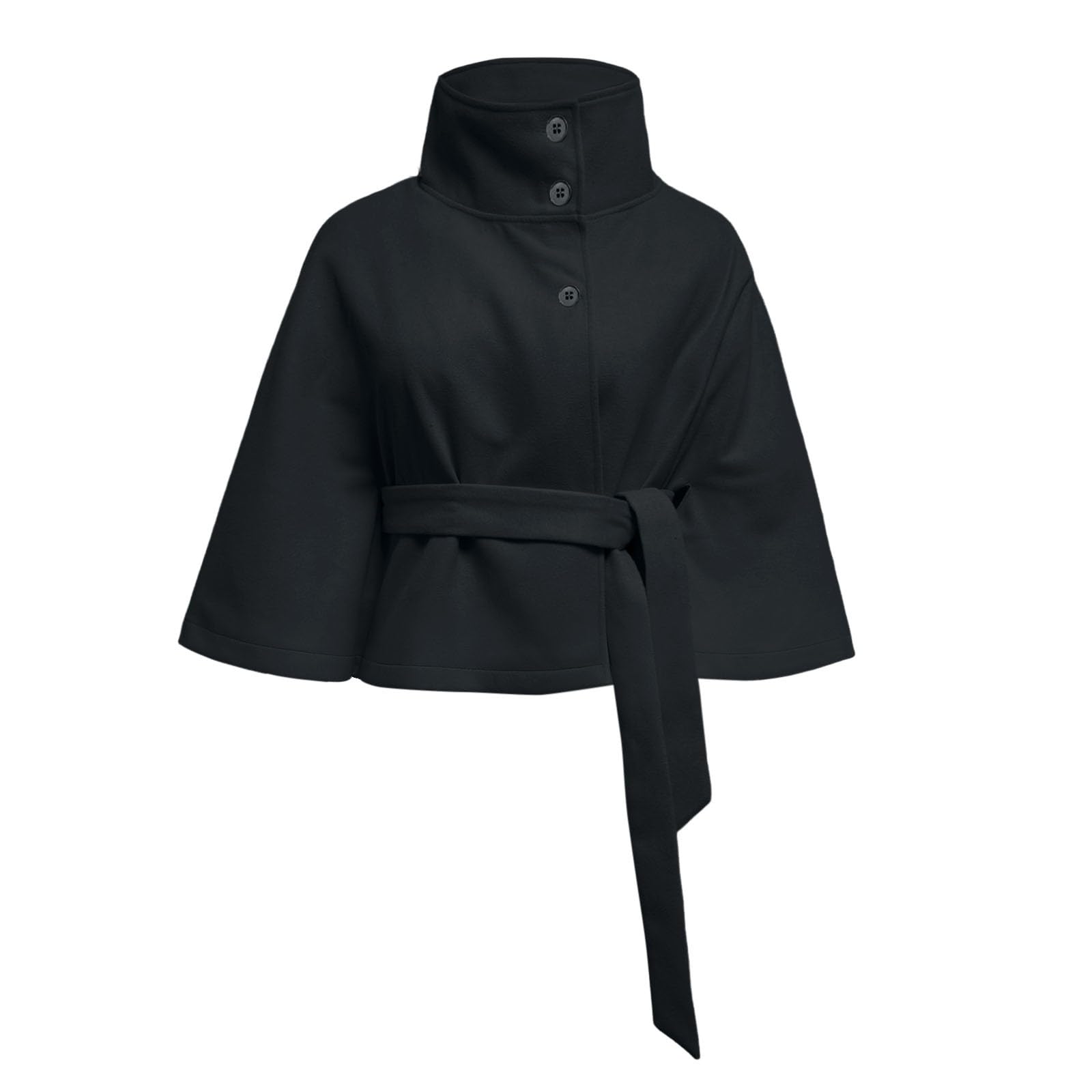 Générique Ponchos à Manches Chauve Souris Pour Femmes Manteau En Laine Col Montant Ceinture Cape Veste D'hiver Courte Long Chic Blouson Printemps éTé Et Elegant Mi Saison Brune Blazer