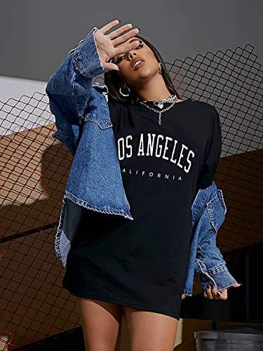 Image of MyTees Pure Cotton Oversized T Shirts for Women Casual Printed Baggy Oversized Round Neck Drop Shoulder Tshirt Black T-Shirt Size S to XL