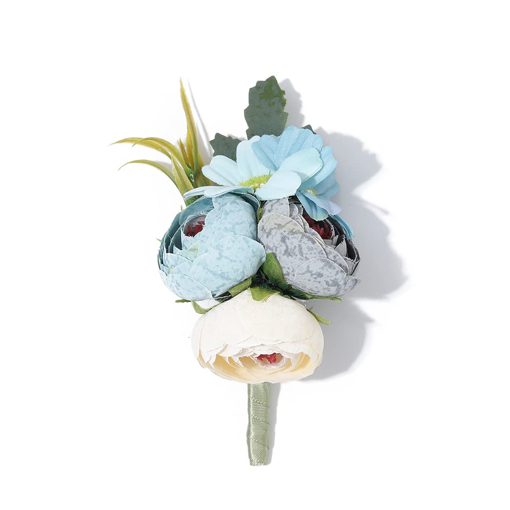 Latious Wedding Flower Boutonniere Groom Rose Buttonholes Groomsmans Party Suit Decoration Prom Anniversary Accessories for Men and Best Man (Blue)
