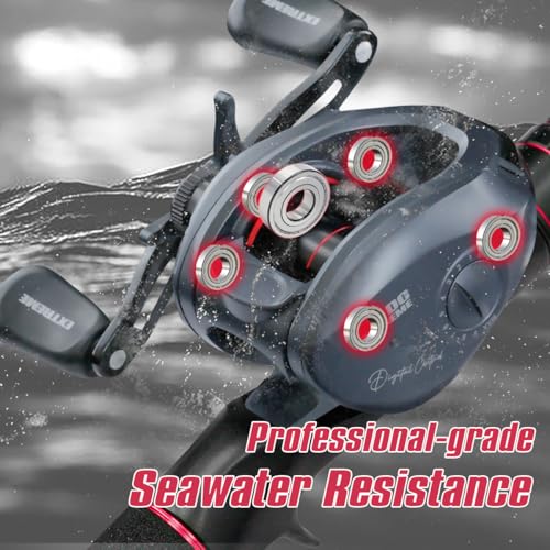 SEASIR Extreme DC Baitcaster Reel, 5.7oz Ultralight Baitcasting Reel, Digital Control Fishing Reel, Max Drag 13LB, 7.0:1, 5+1 BB, Freshwater Saltwater, Drag Clicker, Carbon Fiber Washer, Grey