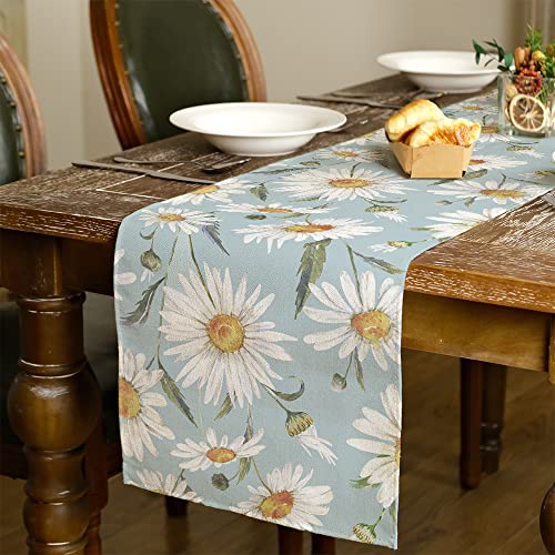 Geeory Daisy Blue Spring Table Runner 72 Inch, Summer Farmhouse Rustic Holiday Kitchen Dining Table Decorations For Indoor Outdoor Dinner Party Décor Gt034 #TOP2