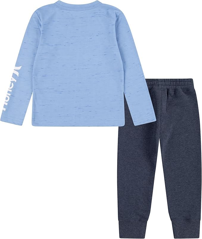Image of Hurley boys Long Sleeve Soft Basic Cloud Slub T-shirt and Shorts 2-piece Outfit Set