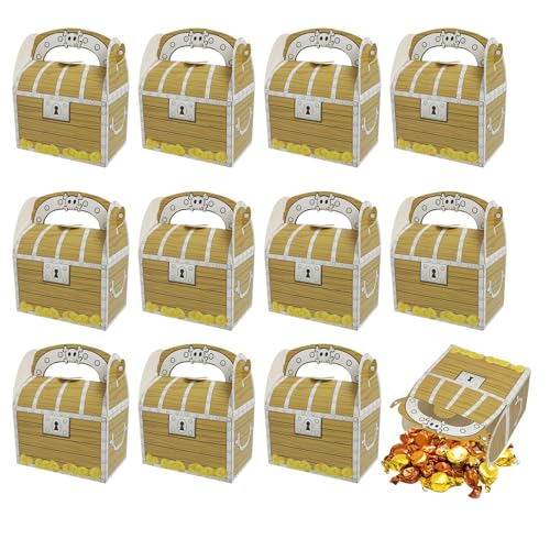 EuAcesry 10 Piezas Fiesta Pirata Caja de Regalo, Caja de los Tesoros para Niños, Cajitas Cofre Tesoro de Cartón, Caramelos Bolsas Decoración Fiesta para Infantil Cumpleaños Fiesta Regalos