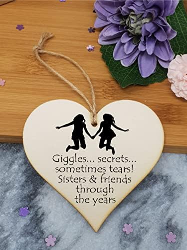 Handmade Wooden Hanging Heart Plaque Gift Perfect for Sisters Lovely Friendship Keepsake