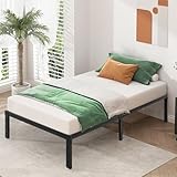 Hivento Estrutura de Cama de Metal, Suporta até 300KG，Cama de Solteiro com Espaço de Armazenamento, Base Reforçada para Colchão, Dispensa Colchão de Molas, Fácil de Montar, 188×88×34 cm, Preto